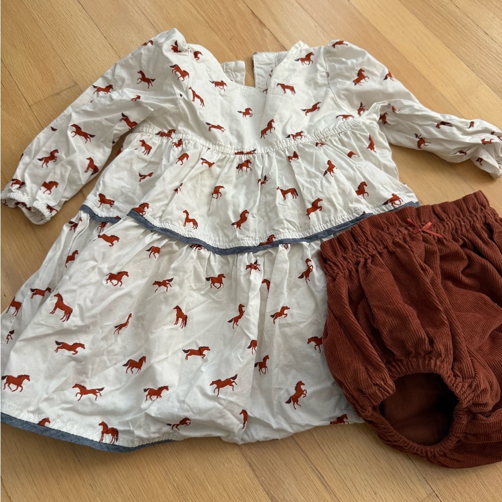 Pink Chicken Cream Dress Tiny Horses Print